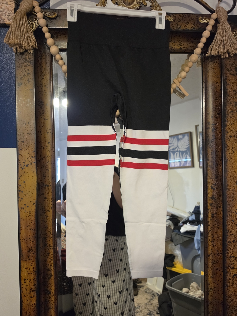 Bundle Black and Heather Gray Athletic Leggings with White and Red Trim